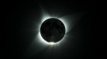 Total solar eclipse with visible sun corona. Complete solar eclipse. Concept of astronomy, celestial event, solar phenomenon photo