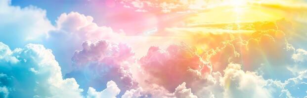 Vibrant sunset sky with colorful clouds. Beautiful natural landscape. Concept of tranquility, nature's beauty, weather phenomena, inspiration. Vibrant Heaven. Abstract beautiful sky background photo