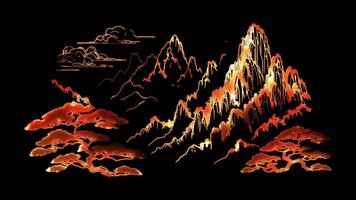 Neon frame effect Yellow Mountains Huangshan in China, glow, black background. video