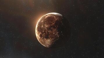 Lunar eclipse against a starry night sky. Darkened moon partially covered by the Earth's shadow. Concept of celestial event, astronomy, lunar phenomenon, and space observation photo