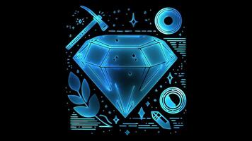 Neon frame effect Colombian emerald, glow, black background. video