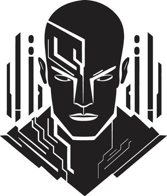 Futuristic Interface Cyberrobot Head Metallic Marvel Black Robotic Face Symbol