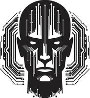 Techno Trooper Black Cyberrobot Head Symbol Circuitry Conductor Robot Face vector
