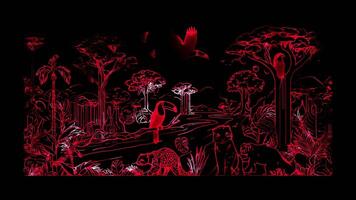 Neon frame effect Amazon Rainforest, glow, black background. video