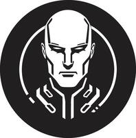 Metallic Maestro Black Robot Face Digital Dynamo Cybernetic Head Symbol vector