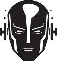 Techno Triumph Robot Face Digital Dynamo Black Cyberrobot Head Symbol vector