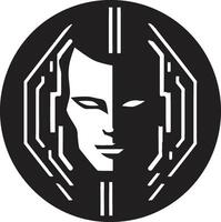 Electronic Enigma Cyberrobot Face Symbol Futuristic Gaze Black Robot Head vector