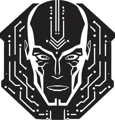 Technological Titan Cyberrobot Head Graphic Electronic Avatar Black Robot Face