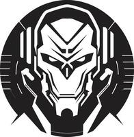 Techno Triumph Black Cybernetic Head Digital Dynamo Robot Face Symbol vector