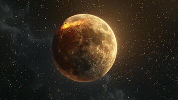 Partial lunar eclipse with the moon in shadow against a star-filled sky. Moon during a lunar eclipse in a starry night. Concept of eclipse, space phenomena, astronomy event, and celestial observation photo