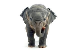 Cute baby Elephant in realistic detail on a pure white backdrop. Lifelike portrayal of an elephant. Concept of animal study, wildlife, and natural depiction. photo