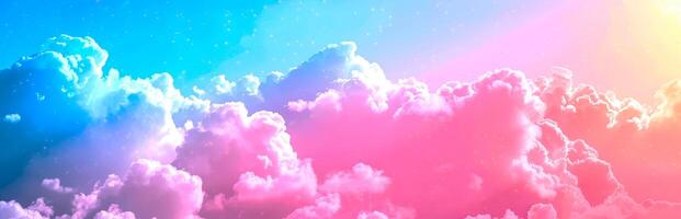 Colorful sky with pink and blue clouds. Dreamlike atmosphere. Vibrant Heaven. Concept of imagination, fantasy, serene mood, blended hues. Banner. Copy space. Abstract beautiful sky background photo