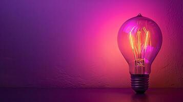 Vintage incandescent light bulb on a colorful gradient background. Concept of innovation, electricity, energy-saving, retro decor. Copy space photo