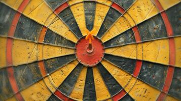 Dartboard with orange dart hitting the bullseye. Concept of target, precision, accuracy, focus, competition photo