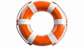 Orange and white lifebuoy isolated on a white background. Concept of safety, emergency rescue equipment, maritime safety, and precaution photo