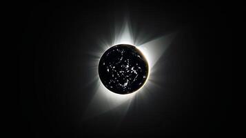 Solar eclipse with star-filled background. Astronomical event with a darkened sun. Concept of astronomy, celestial phenomenon, cosmic event, night sky observation photo