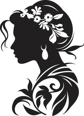 Ethereal Noir Floral Woman Midnight Enchantment Black Floral Face Profile