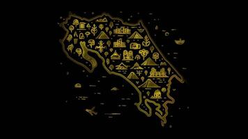 Neon frame effect map of Costa Rica, glow, black background. video
