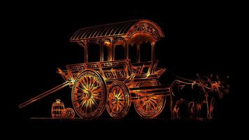 Neon frame effect traditional Costa Rican ox cart, or carreta, glow, black background. video