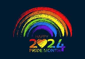 Happy Pride Month Horizontal Banner with Rainbow and Pride Colors Flag on Dark Background vector