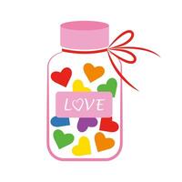 A heart-shaped candy jar in the symbolic colors of the LGBTQ community. Flat style illustration on white background. vector