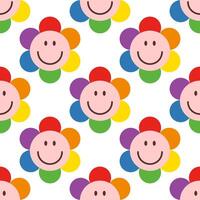 A simple seamless pattern of flowers in the symbolic colors of the LGBTQ community. Retro groovy style. vector