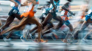 African American Runners competing in a marathon race. Athletes participating in a long-distance race. Concept of endurance, competition, athleticism, and teamwork photo