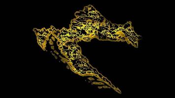 Neon frame effect map of Croatia, glow, black background. video