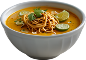 Khao Soi, a flavorful Thai curry noodle soup. AI-generated. png