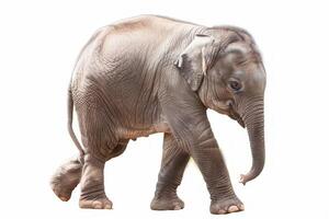 Cute baby Elephant in realistic detail on a pure white backdrop. Lifelike portrayal of an elephant. Concept of animal study, wildlife, and nature photo