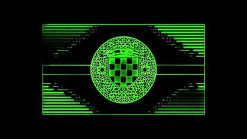 Neon frame effect Croatian chequy, a distinctive checkerboard pattern that is a national symbol of Croatia, glow, black background. video