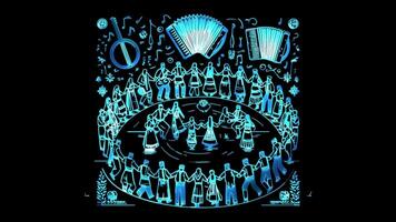 Neon frame effect essence of Croatian music and dance, glow, black background. video