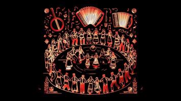 Neon frame effect essence of Croatian music and dance, glow, black background. video
