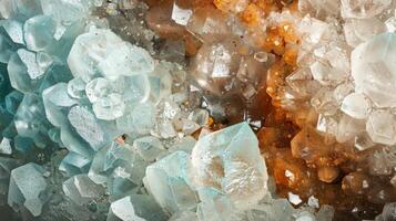 Close-Up View of Crystalline Structures in Luminous Blue and Amber Tones photo