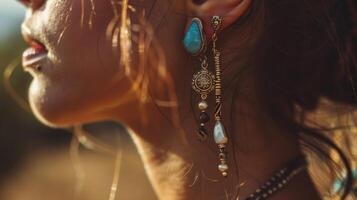 Woman with an Ornate Bohemian Earring in Soft Sunlight photo