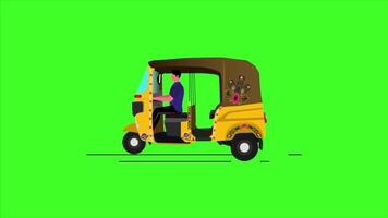 Green screen animation of an auto-rickshaw. a man driving tuk tuk video