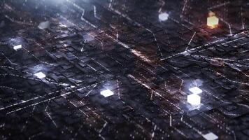 Digital background with neon circuit and cube video