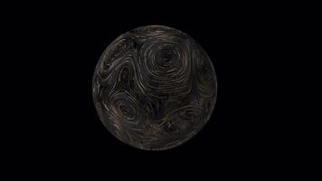 Golden ball with circular topographic animated lines and particles with alpha channel video