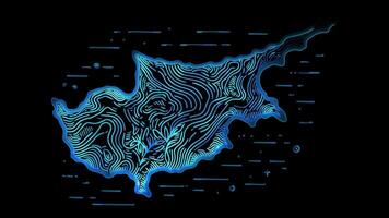 Neon frame effect map of Cyprus, glow, black background. video
