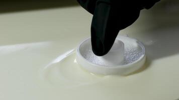Mozzarella Caciocavalo Filling molds for the production of soft cheese. The cheese blanks are soaked in brine. Cheese factory preparing cheese video