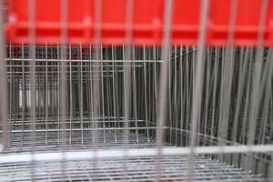 Many market carts stacked in row. Market background. photo