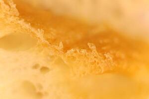 Pulp of bread macro closeup. Texture background. Slice section. photo