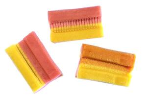 Three Isolated Colored Bubble Gum Texture. Freshness Gummy Delicious Background. Yummy Backdrop. Macro Closeup. photo