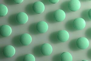 Turquoise Isolated Pills Texture. Medical Tablets Background. Macro Closeup. photo