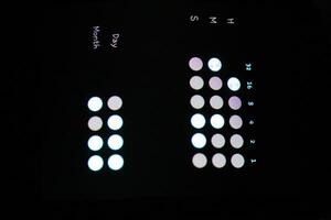 Innovation Electronic Watch Clock Screen Data Controls Background. Macro Closeup. photo