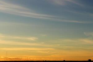 Yellow Blue Clear Sky Color Gradient Background. Earth Landscape View. photo