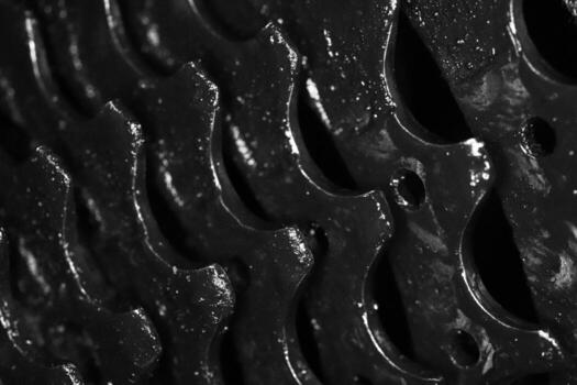 Dark Dirty Bicycle Gears Texture. Macro Monochrome Closeup Background. photo