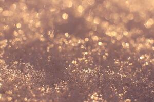 Snow Surface Bokeh Texture. Winter Warm Backdrop. photo