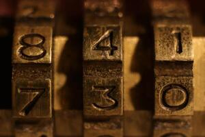 Retro Bronze Lock Number Combination. Shiny Vintage Codes. photo