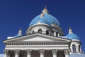 Facade with blue domes crosses. Trinity Izmailovsky Cathedral. Cathedral of the Holy Life-Giving Trinity of the Life Guards Izmailovsky Regiment. Saint-Petersburg. photo
